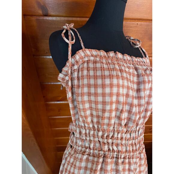 Sadie & Sage NWT Orange Gingham Plaid Open Back Smocked Wide leg Jumpsuit sz L - Picture 7 of 11